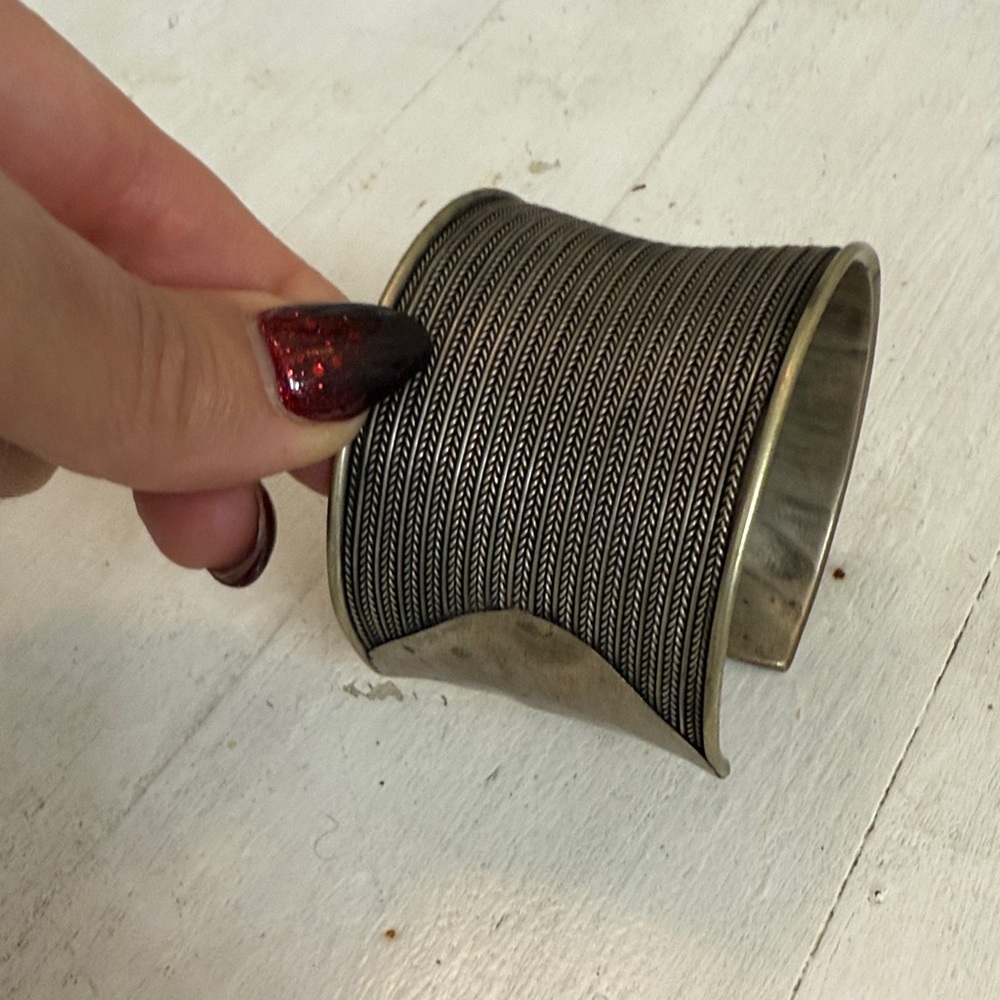 Silver and Black Textured Cuff Bracelet